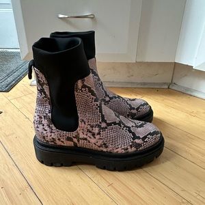 Poppy Barley Pink Snakeskin Print Winter Boots